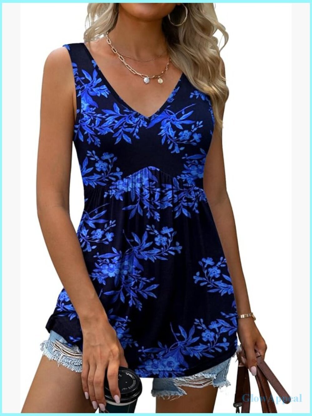 Sleeveless V Neck Babydoll Tank Top Flowy Floral Blouse S-3XL